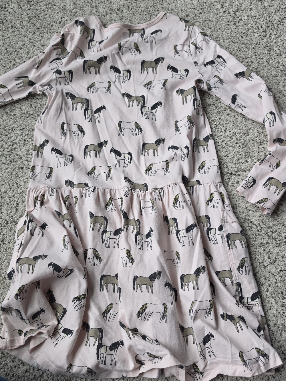 Tea Collection Pink Horse-Print Long Sleeve Dress